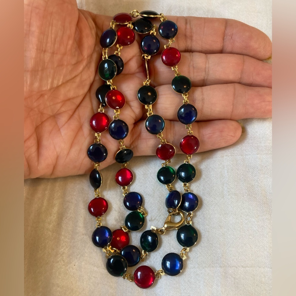 Blue &‎ Red Bezel Set Stones Vintage Necklace
